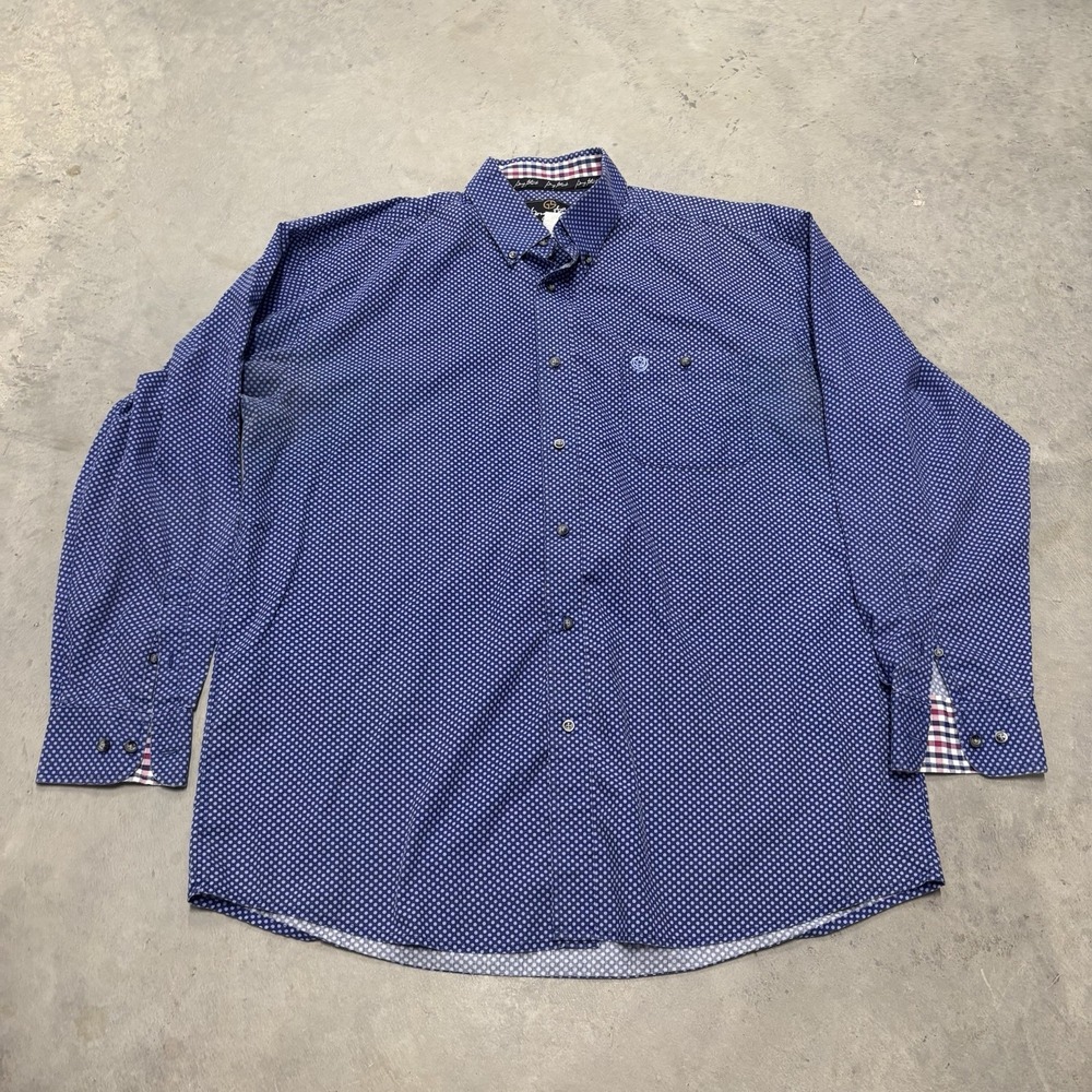 George Strait Collection By Wrangler Mens Blue Button Front Shirt‎ 2XL Western